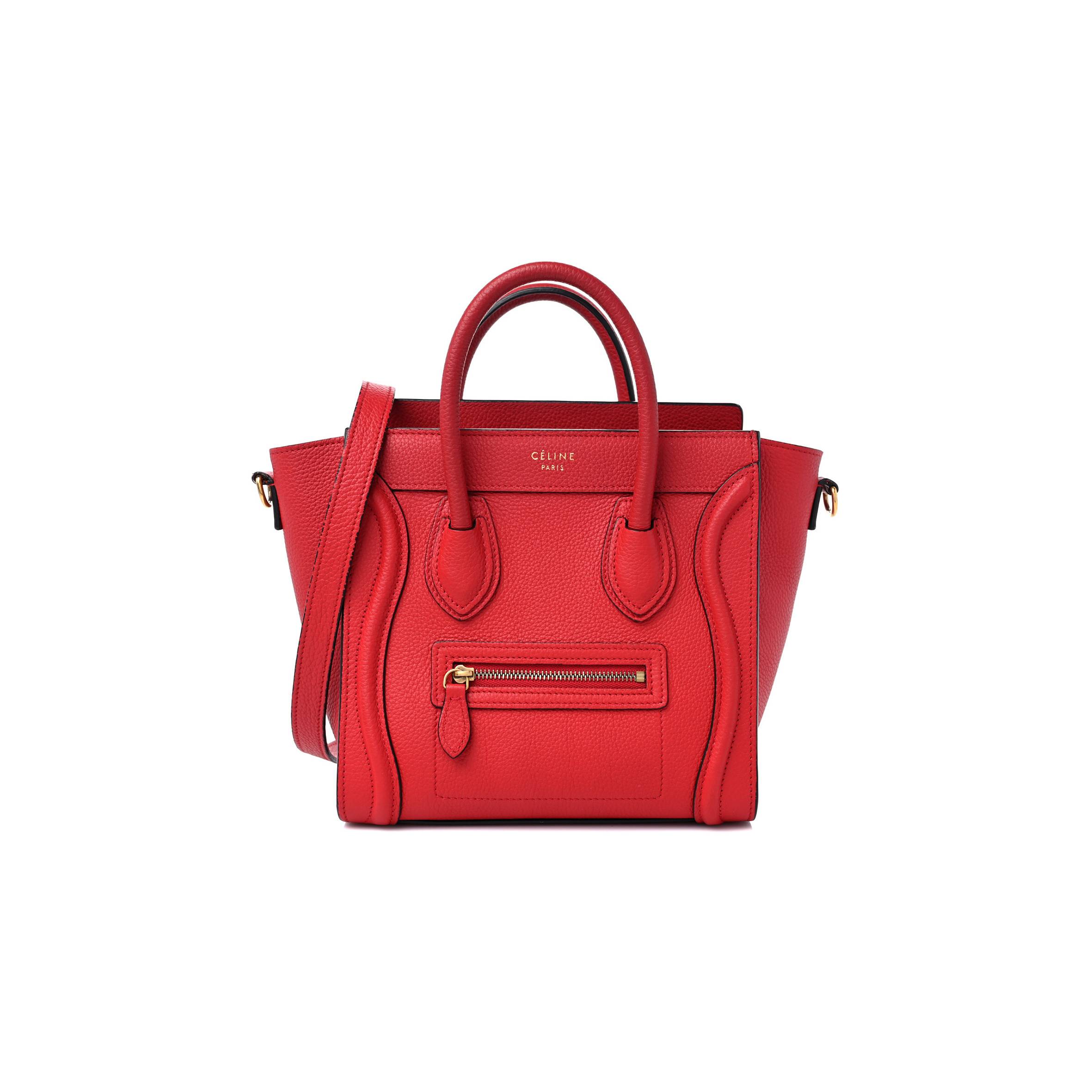CELINE DRUMMED CALFSKIN NANO LUGGAGE RED (19*19*10cm) CELINE DRUMMED CALFSKIN NANO LUGGAGE RED (19*19*10cm)
