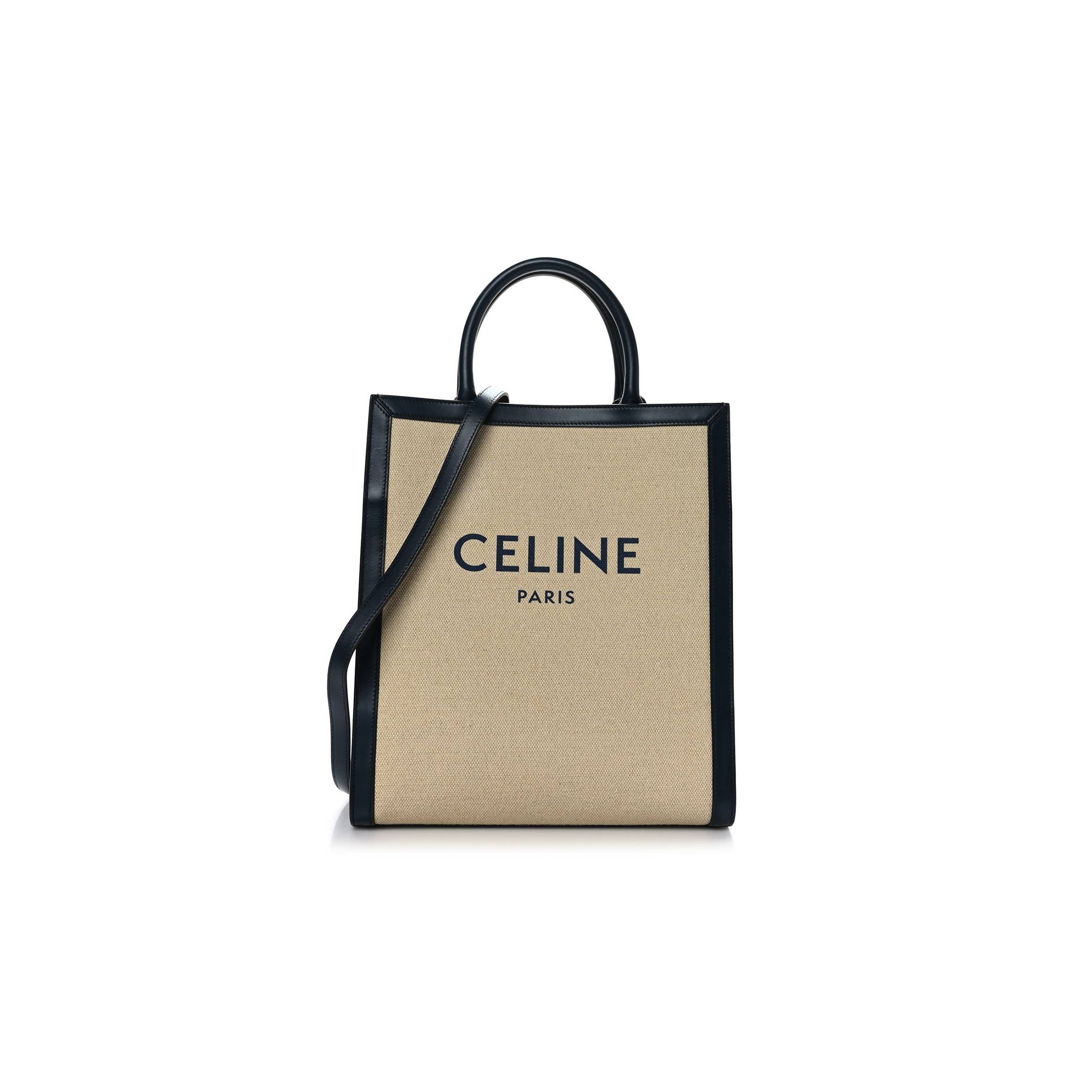 CELINE CANVAS CALFSKIN LOGO PRINT SMALL VERTICAL CABAS NATURAL NAVY (32*28*8cm) CELINE CANVAS CALFSKIN LOGO PRINT SMALL VERTICAL CABAS NATURAL NAVY (32*28*8cm)
