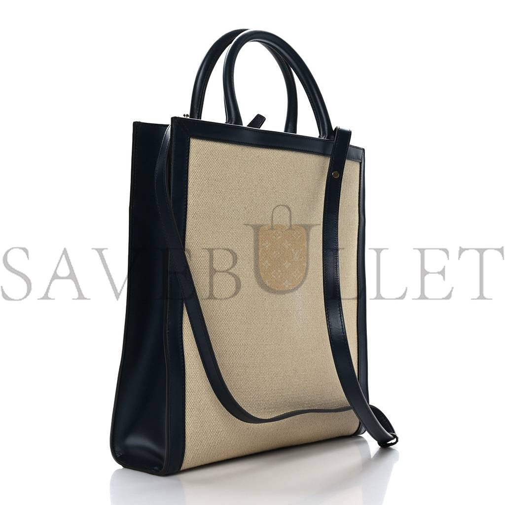 CELINE CANVAS CALFSKIN LOGO PRINT SMALL VERTICAL CABAS NATURAL NAVY (32*28*8cm) CELINE CANVAS CALFSKIN LOGO PRINT SMALL VERTICAL CABAS NATURAL NAVY (32*28*8cm)