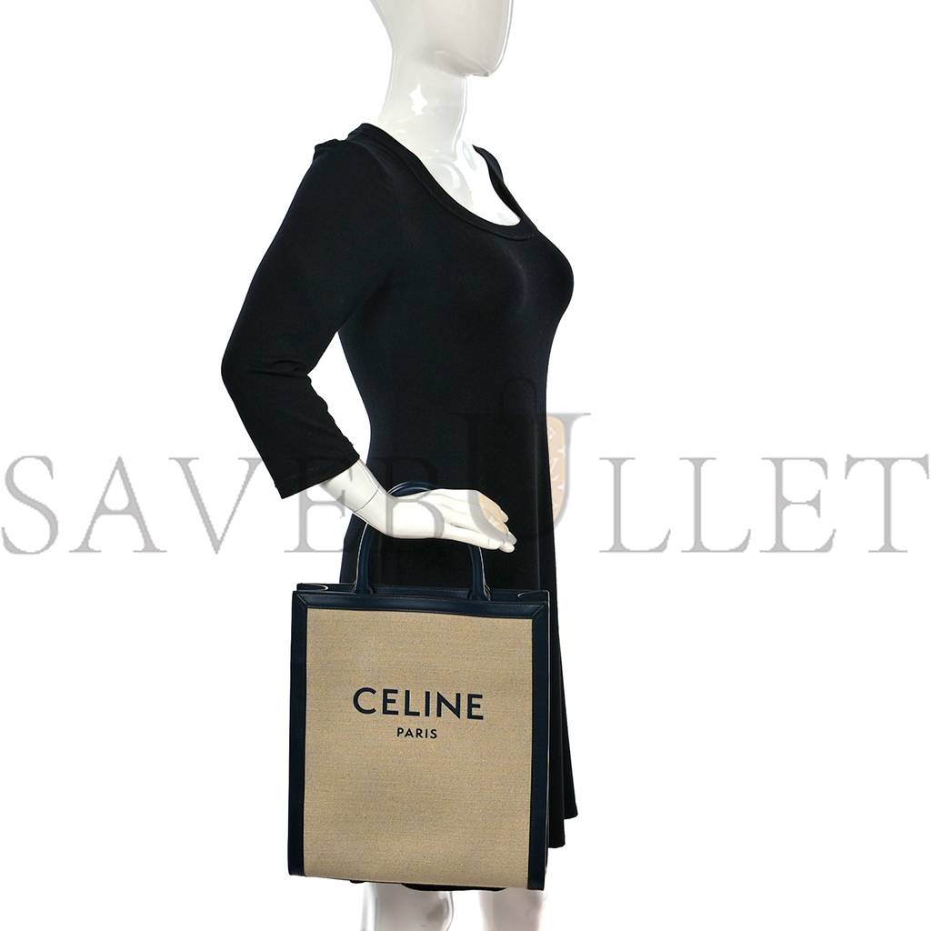 CELINE CANVAS CALFSKIN LOGO PRINT SMALL VERTICAL CABAS NATURAL NAVY (32*28*8cm) CELINE CANVAS CALFSKIN LOGO PRINT SMALL VERTICAL CABAS NATURAL NAVY (32*28*8cm)
