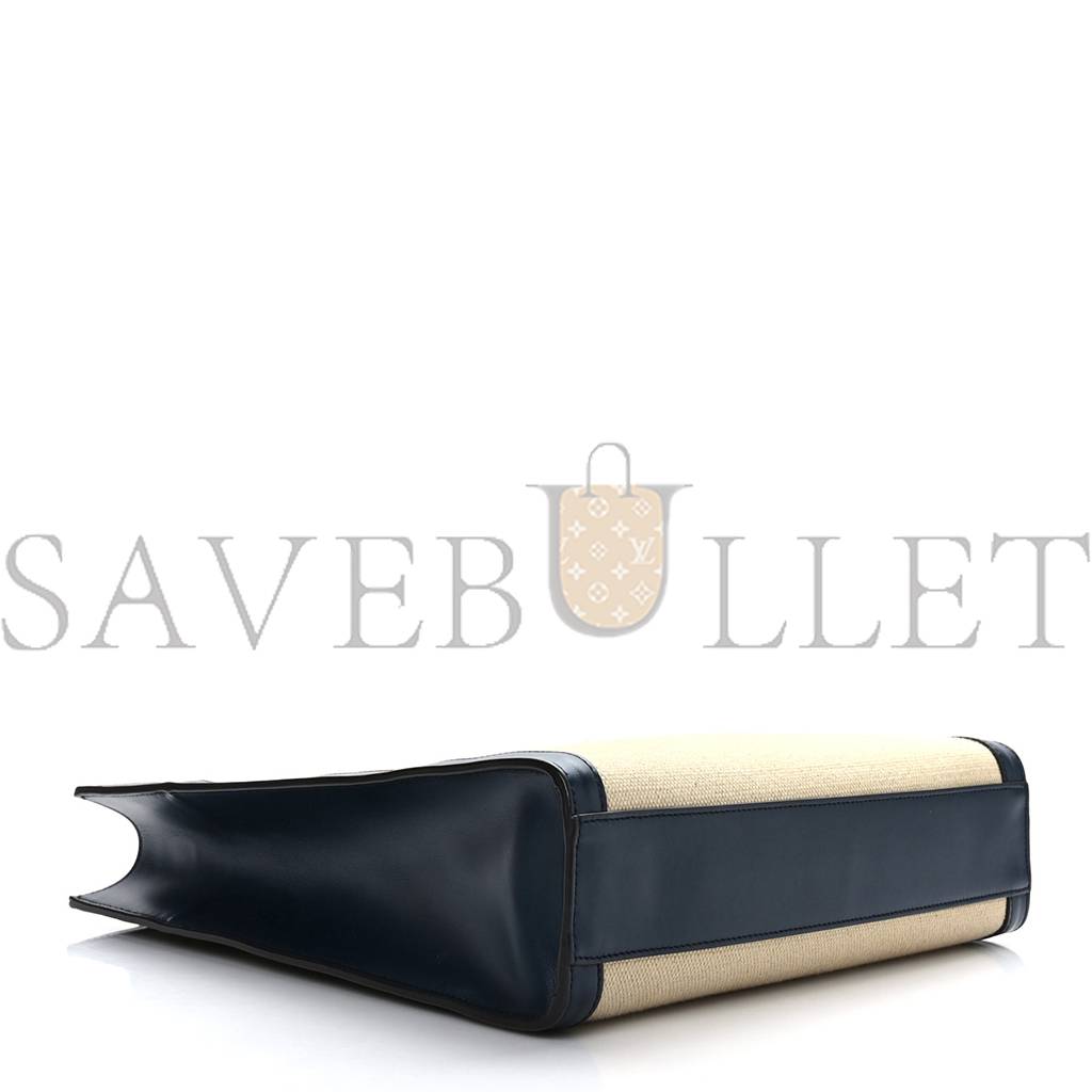 CELINE CANVAS CALFSKIN LOGO PRINT SMALL VERTICAL CABAS NATURAL NAVY (32*28*8cm) CELINE CANVAS CALFSKIN LOGO PRINT SMALL VERTICAL CABAS NATURAL NAVY (32*28*8cm)