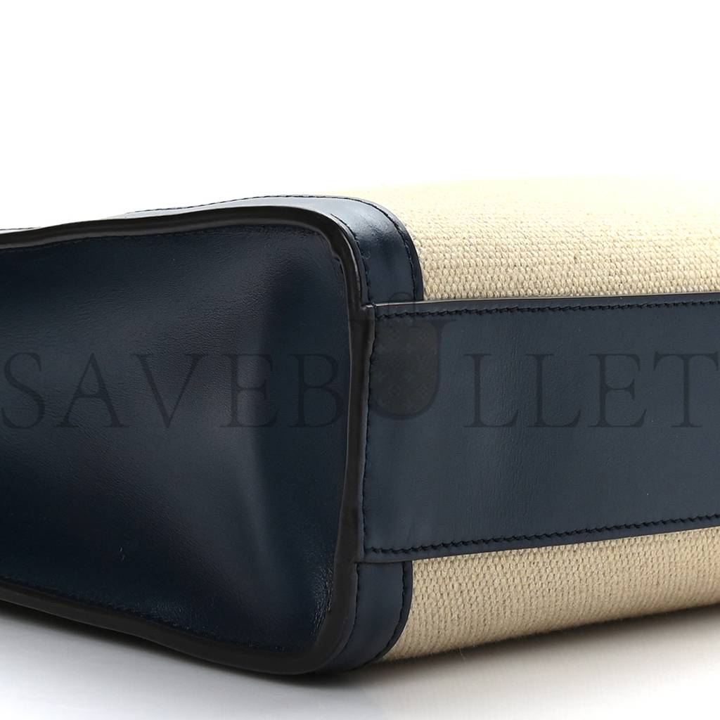 CELINE CANVAS CALFSKIN LOGO PRINT SMALL VERTICAL CABAS NATURAL NAVY (32*28*8cm) CELINE CANVAS CALFSKIN LOGO PRINT SMALL VERTICAL CABAS NATURAL NAVY (32*28*8cm)