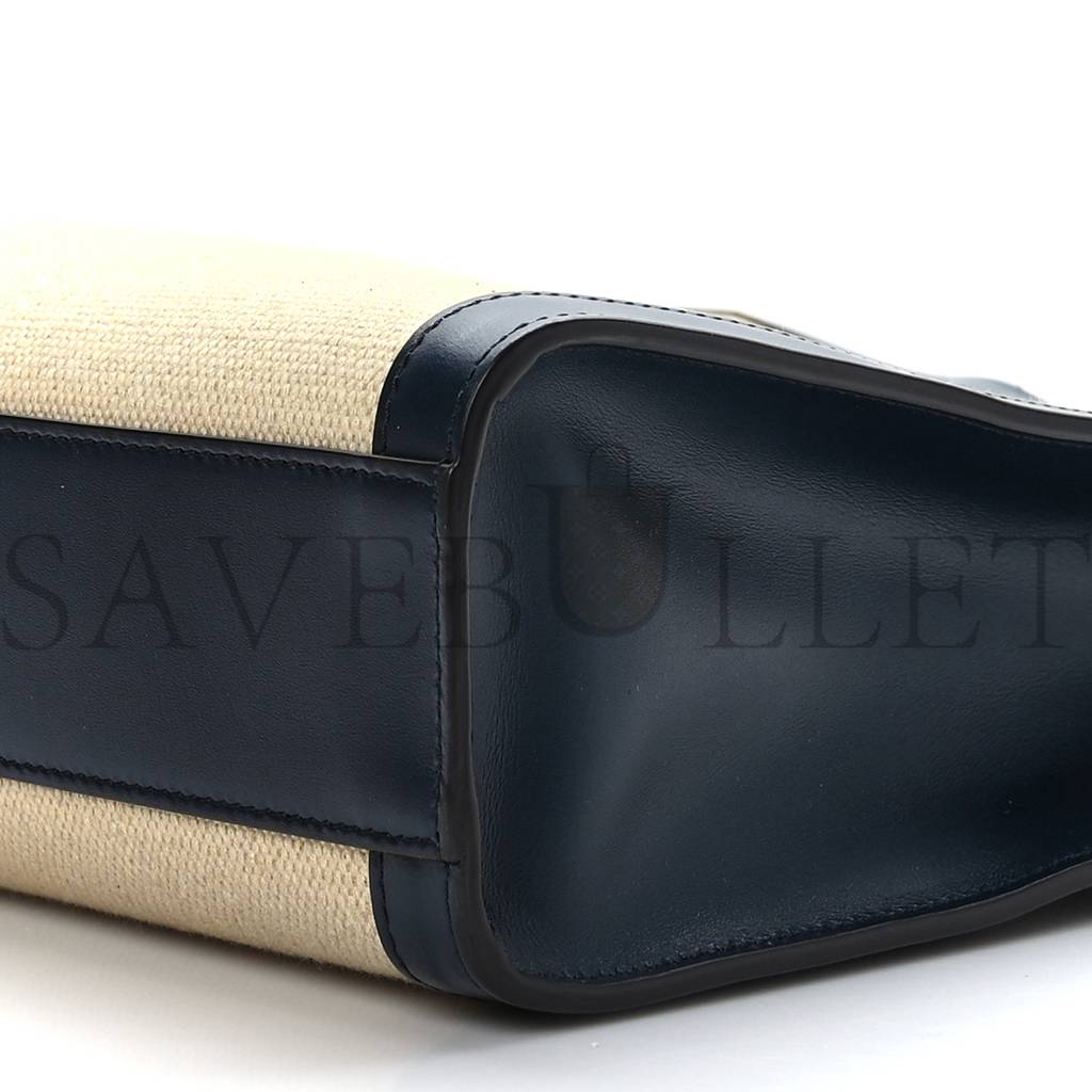 CELINE CANVAS CALFSKIN LOGO PRINT SMALL VERTICAL CABAS NATURAL NAVY (32*28*8cm) CELINE CANVAS CALFSKIN LOGO PRINT SMALL VERTICAL CABAS NATURAL NAVY (32*28*8cm)