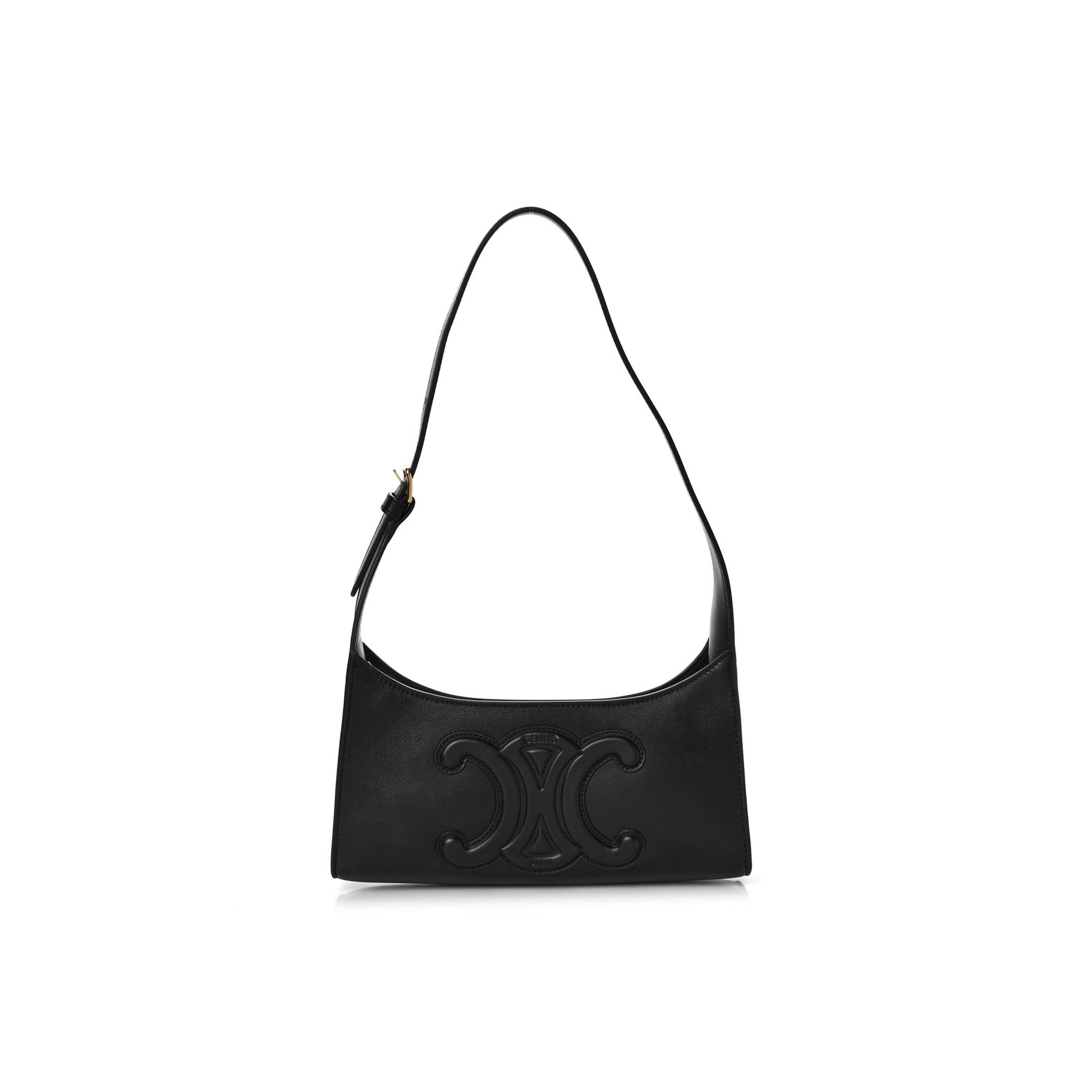 CELINE SMOOTH CALFSKIN CUIR TRIOMPHE SHOULDER BAG BLACK (23*11*6cm) CELINE SMOOTH CALFSKIN CUIR TRIOMPHE SHOULDER BAG BLACK (23*11*6cm)