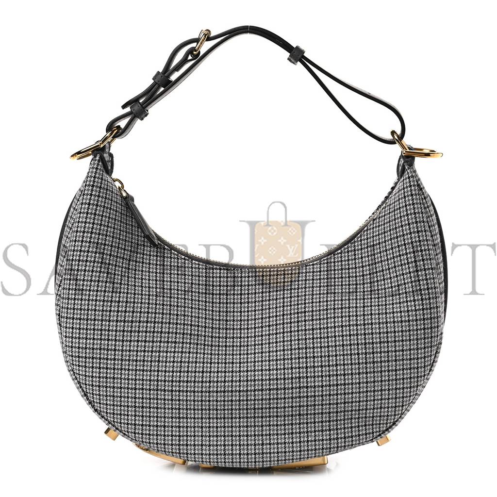 FENDI WOOL HOUNDSTOOTH SMALL FENDIGRAPHY HOBO BAG GRIGIO ANTHRACITE (28*23*8cm) FENDI WOOL HOUNDSTOOTH SMALL FENDIGRAPHY HOBO BAG GRIGIO ANTHRACITE (28*23*8cm)